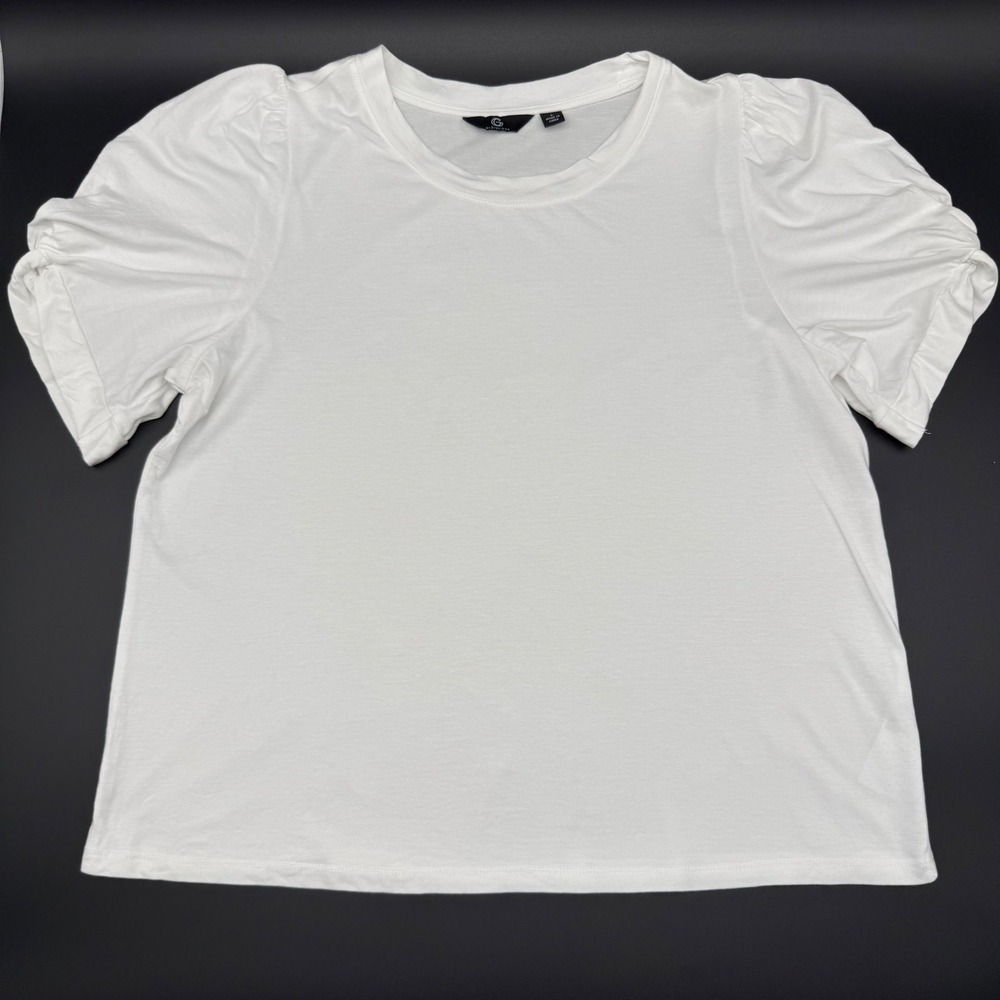 G by Giuliana White Puff Sleeve Knit Top Women's Large Cotton Modal Short Sleeve